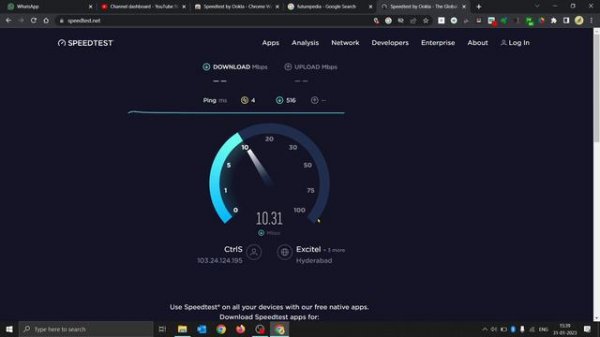 Speedtest by OOKLA. Best speed test. upload and download speed is shown here. -Chrome website.