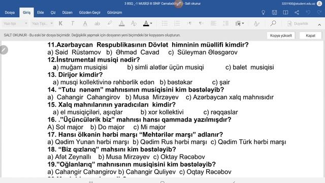 3-cü Sinif Musiqi BSQ