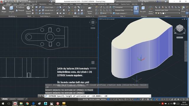 AUTOCAD 2015 3D MODELING - EXTRUDE - PRESSPULL - WEDGE смотреть онлайн