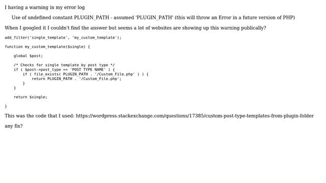 Wordpress: Warning , Use of undefined constant PLUGIN_PATH? смотреть онлайн