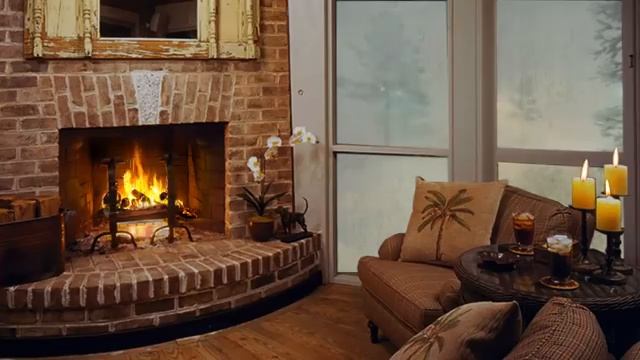 Звуки метели за окном и уютный камин смотреть онлайн