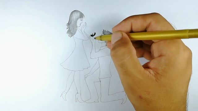 How to Draw a Romantic Couple step by step | love Proposal Drawing with Pencil | The Crazy Sketche смотреть онлайн