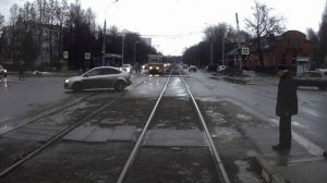 Поездка на трамвае из кабины по Ярославлю. 1-й маршрут. Архив.