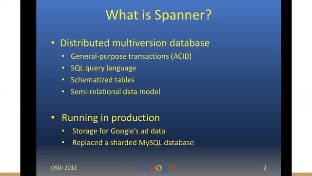 Spanner: Google’s Globally-Distributed Database смотреть онлайн