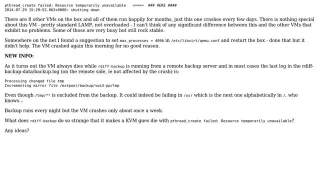 EL6/KVM guest dies with "pthread_create failed: Resource temporarily unavailable" смотреть онлайн