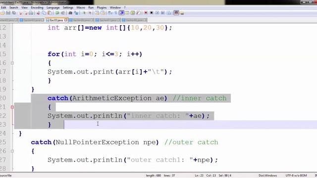 Java Programming Tutorial #25 -Using Nested try catch Block смотреть онлайн