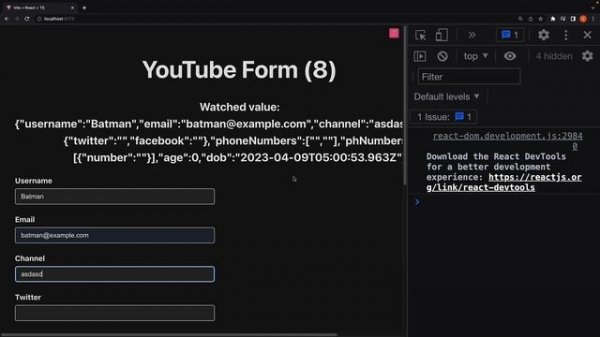 React Hook Form Tutorial - 17 - Watch Field Values