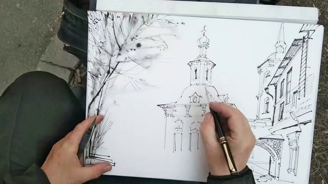 Городская зарисовка пером на пленэре Рисую и рассказываю Как рисовать чтобы стать ХУДОЖНИКОМ смотреть онлайн