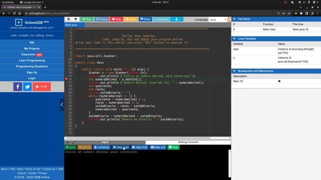OnlineGDB: como utilizar o recurso de debug em programação JAVA смотреть онлайн