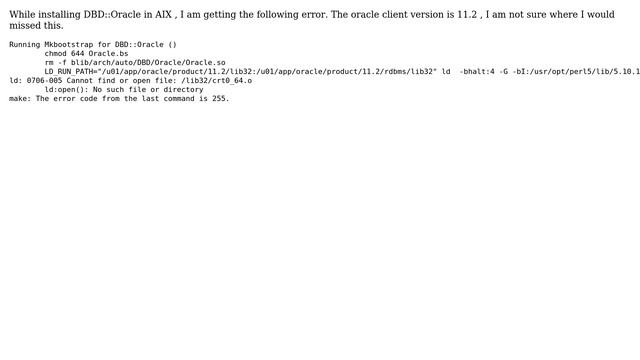 While running oracle DBD::Oacle installation am getting this "Cannot find смотреть онлайн