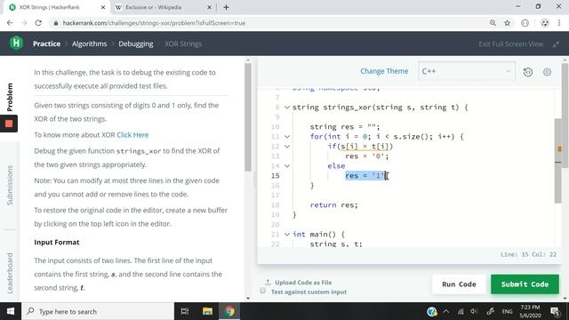 HackerRank C++ Solution: XOR Strings смотреть онлайн