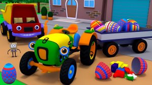 Открываем яйца с сюрпризом. Трактор Макс дарит подарки машинкам. Киндер для друзей. Машинки мультики