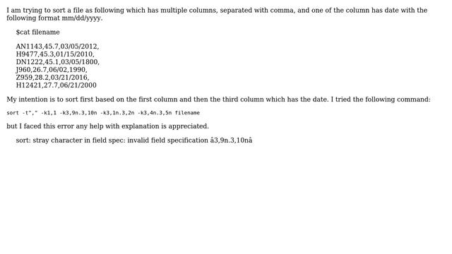 Unix & Linux: How to sort multiple column with a column including date? смотреть онлайн