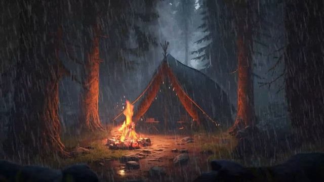 Спите в уютной палатке во время сильной грозы обретите покой у костра пока идет дождь смотреть онлайн