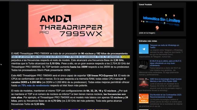 AMD Threadripper PRO 7995WX, 96 núcleos Zen 4 a 5,10 GHz смотреть онлайн
