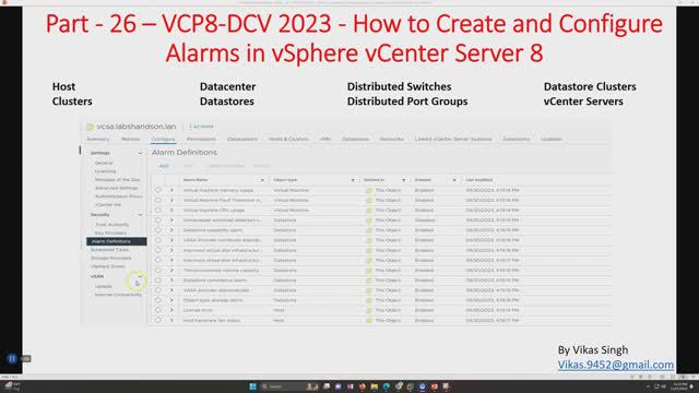 VCP8-DCV 2023 | Part-26 | How to Create and Configure Alarms in vSphere vCenter Server 8 смотреть онлайн