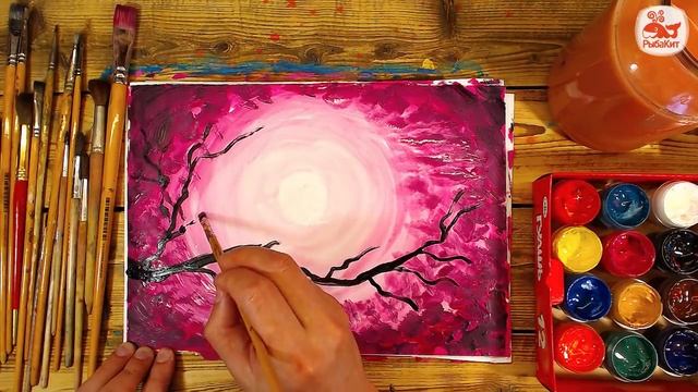 Как нарисовать САКУРУ и закат / Урок рисования для детей смотреть онлайн