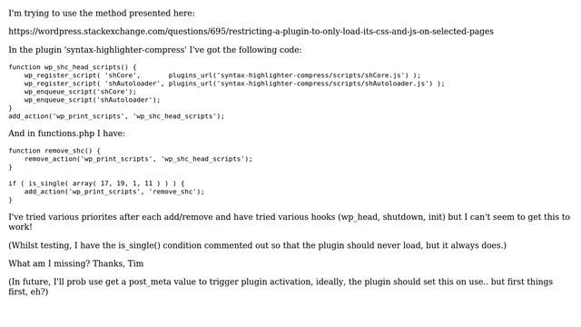Wordpress: Why does this fail: Disabling plugins enqueue_script() in functions.php? смотреть онлайн