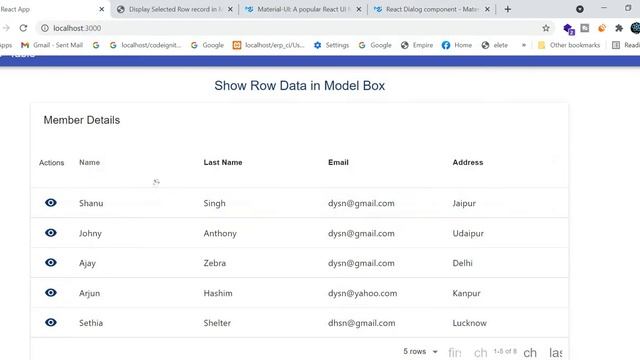 Display Selected Row records in Model Box using React | Display Records in Material UI Dialog Box смотреть онлайн