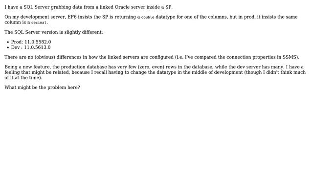 Databases: Data read from linked server returns different data-type on production server смотреть онлайн