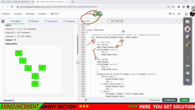 Intersection Point in Y Shaped Linked Lists || Linked List || GFG POTD || JAVA Code || C++ Code || смотреть онлайн