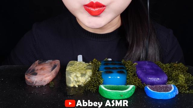 ASMR RAINBOW DRINKS JELLY POPSICLE, CANDY, BOBA JELLY, SEA GRAPES FROG EGGS 신기한 물 먹방 DRINKING SOUND смотреть онлайн