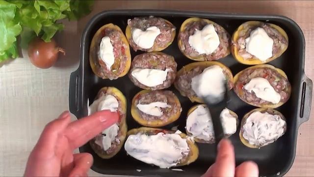 Картофельные лодочки в духовке с начинкой фаршем смотреть онлайн