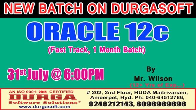 New Batch On Oracle 12c by Mr. Wilson On 31st July @ 6:00PM At Matrivanam (HYD) - Offline Batch смотреть онлайн