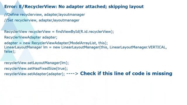 Error: E/RecyclerView: No adapter attached; skipping layout - RecyclerViewError - Solved смотреть онлайн
