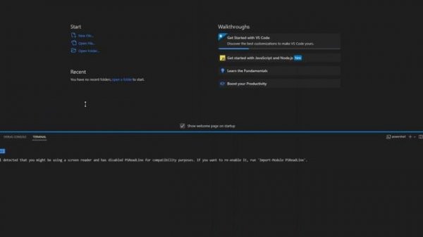 warning: powershell detected that you might be using a screen reader and has disabled psreadline