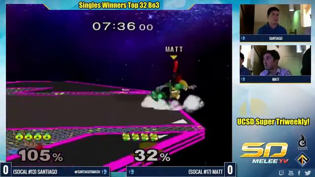 UCSD Super Triweekly Singles Winners T32: Santiago vs. Matt - SSBM смотреть онлайн