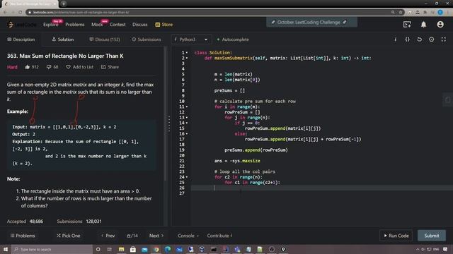 LeetCode 363. Max Sum of Rectangle No Larger Than K смотреть онлайн