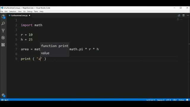 surface area of cone in python ? смотреть онлайн