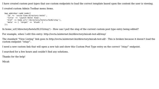 Wordpress: admin aoolbar add_node() and pulling in my post slug смотреть онлайн
