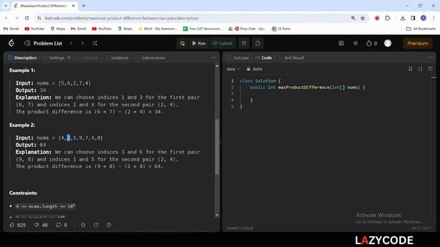 LeetCode in Java | Problem in Arrays : Easy Question | Maximum Product Difference Between Two Pairs смотреть онлайн