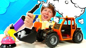 Автомастерская: у погрузчика заклинило колеса! Крутые видео для мальчиков про машинки