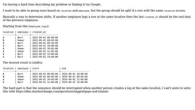 GROUP BY uninterrupted sequence of logs for same location смотреть онлайн