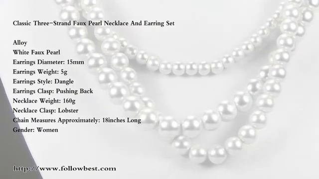 Classic Three Strand Faux Pearl Necklace And Earring Set смотреть онлайн