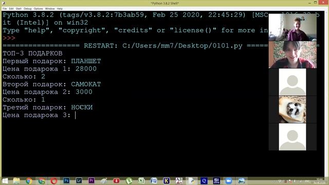 PYTHON. Практика (Ввод/вывод, условная функция) смотреть онлайн