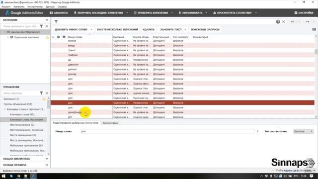 Аудит контекстной рекламы. Google Adwords. Независимая оценка. Команда Sinnaps