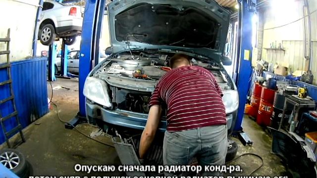 Renault Logan 1.4  снятие чистка радиатора охлаждения ( авто с кондиционером).