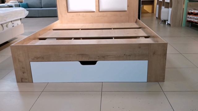 210413 "МАРЛИ" кровать без ящика 1600*2000 настил (арт. МКР 1600.1).Цвет: дуб бунратти/белый глянец смотреть онлайн