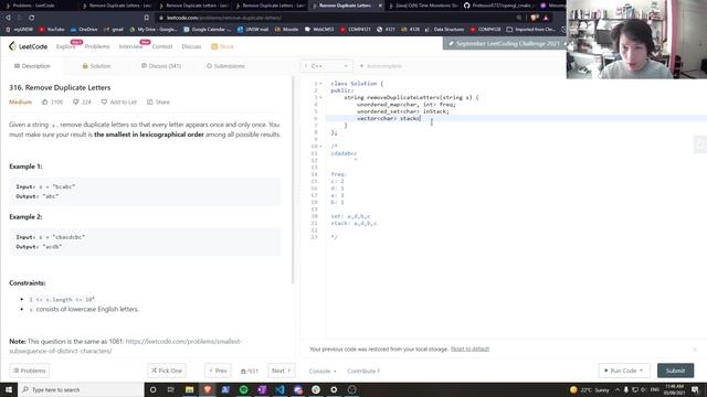 316. Remove Duplicate Letters - Daily Leetcode (Day 5) смотреть онлайн