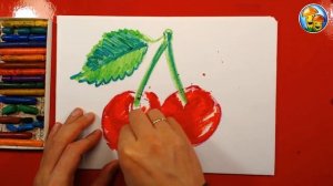 Как нарисовать 2 ВИШЕНКИ урок рисования для детей масляной пастелью.