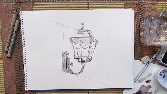 Скетч . Акварельный рисунок . Фонарь . смотреть онлайн