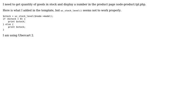 Drupal: How to diasplay stock quantity of goods in node-product.tpl.php? смотреть онлайн