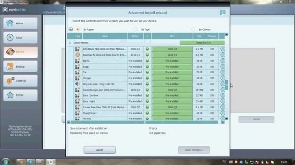 Naviextras Toolbox options