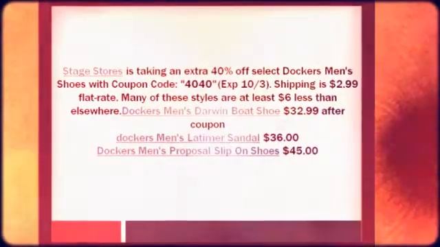 Stage Stores Dockers Shoe Sale Coupon code -- Extra 40% off a смотреть онлайн