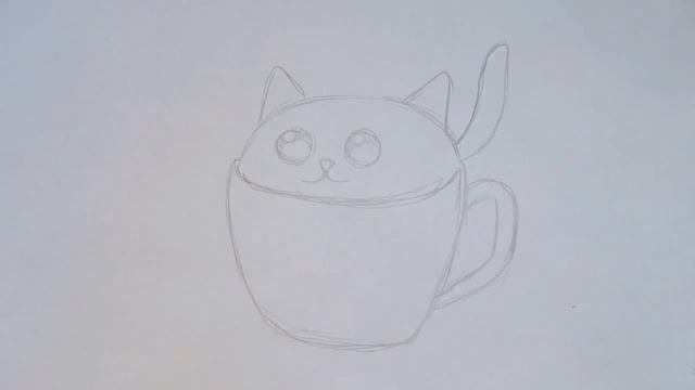 Учимся рисовать котёнка. Милый каваи котенок в чашке. Learn to draw a kitten. смотреть онлайн