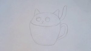Учимся рисовать котёнка. Милый каваи котенок в чашке. Learn to draw a kitten.